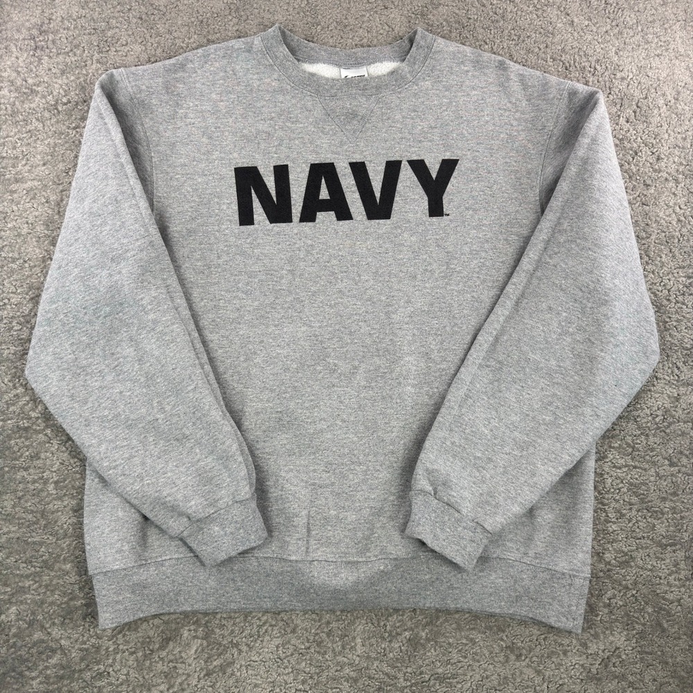 Soffe Mens Navy Graphic Crewneck Sweatshirt Gray XL 9300 Pullover Fleece